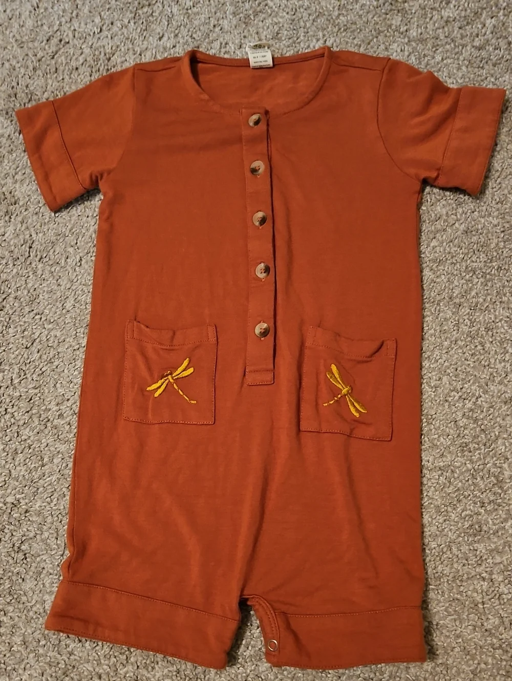 Kate Quinn 18-24M Bamboo Romper Rust Orange Dragonfly Embroidered
